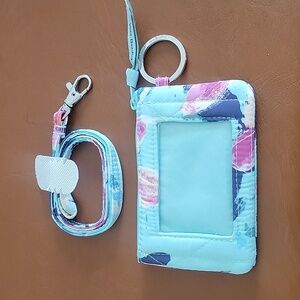 Woman's Vera Bradley Floating Blossom Zip ID Case And Lanyard